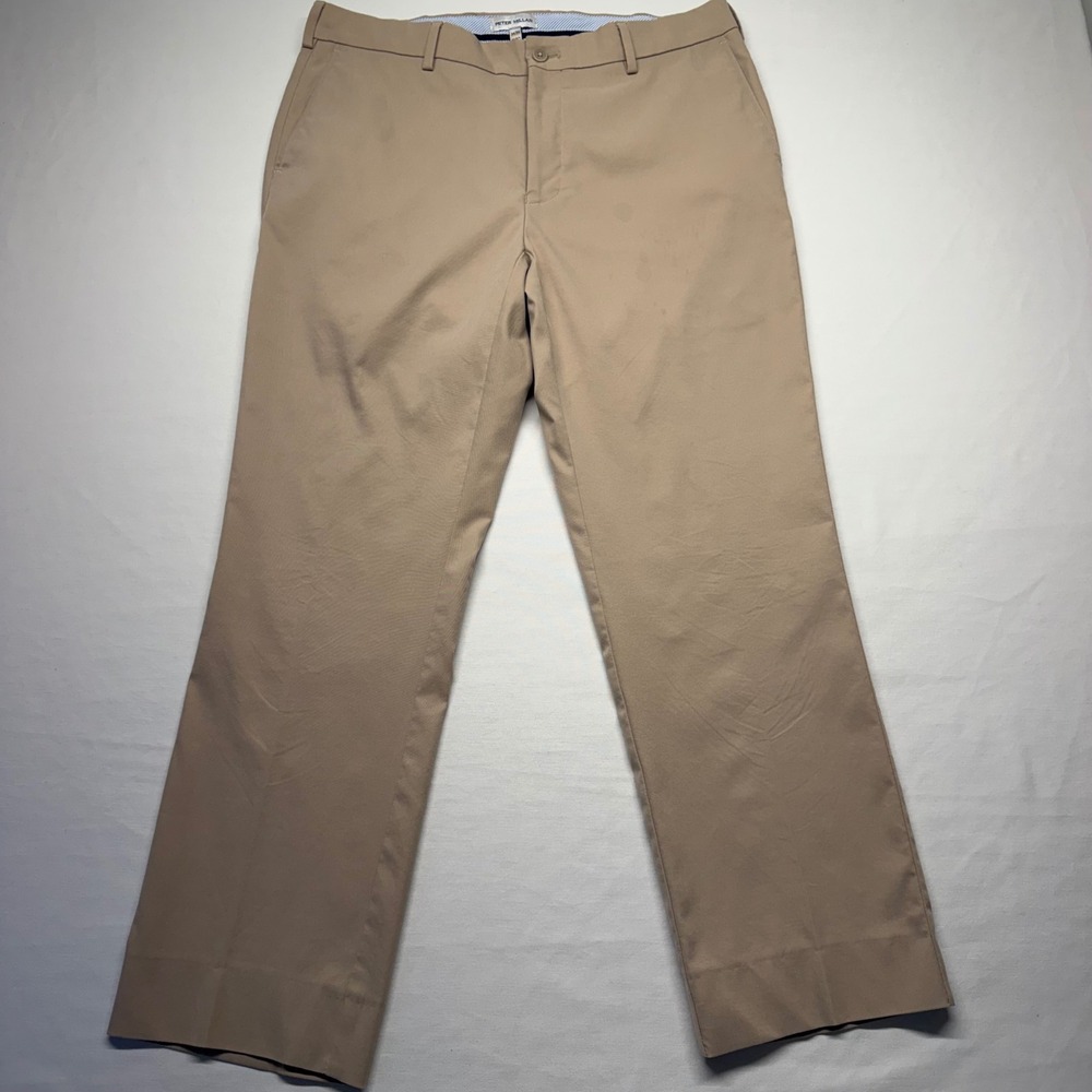 Peter Millar EB66 Classic Fit Pants 34 Khaki Mens Golf Stretch Altered Hem
